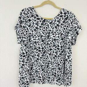 Ellos Women's Animal Print Short Sleeve 100% Cotton Slub T Shirt Size 18/20